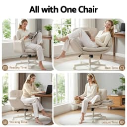 Ergonomic Criss Cross Office Chair with Wheels Adjustable Armrests PU Leather Cross Legged Vanity Chair Swivel Desk Chair for home Bedroom Makeup Computer Beige