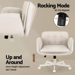 Ergonomic Criss Cross Office Chair with Wheels Adjustable Armrests PU Leather Cross Legged Vanity Chair Swivel Desk Chair for home Bedroom Makeup Computer Beige