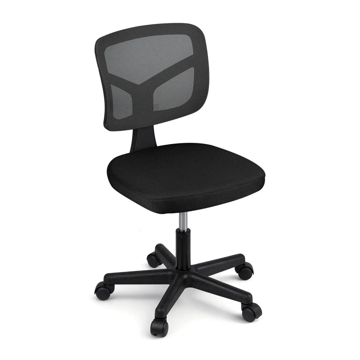 Ergonomic Armless Office Chair with Wheels 360 Degree Swivel Height Adjustable Fabric Computer Task Chair for small Space Black