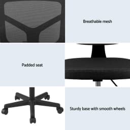 Ergonomic Armless Office Chair with Wheels 360 Degree Swivel Height Adjustable Fabric Computer Task Chair for small Space Black