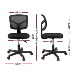Ergonomic Armless Office Chair with Wheels 360 Degree Swivel Height Adjustable Fabric Computer Task Chair for small Space Black