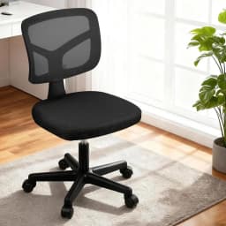 Ergonomic Armless Office Chair with Wheels 360 Degree Swivel Height Adjustable Fabric Computer Task Chair for small Space Black