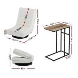 Modern Floor Lounge Chair and Coffee Table Set Swivel Foldable Linen Sofa Chair White C Shaped Side Table Walnut