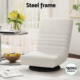 Modern Floor Lounge Chair and Coffee Table Set Swivel Foldable Linen Sofa Chair White C Shaped Side Table Walnut