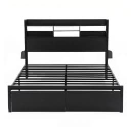 King Bed Frame with Charging Station Storage Drawers LED Lights Storage Organizer Platform Bed
