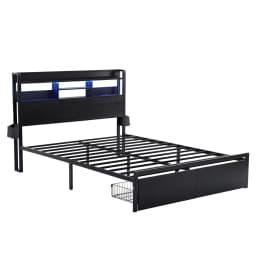 King Bed Frame with Charging Station Storage Drawers LED Lights Storage Organizer Platform Bed