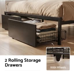 King Bed Frame with Charging Station Storage Drawers LED Lights Storage Organizer Platform Bed
