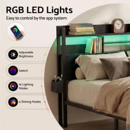 King Bed Frame with Charging Station Storage Drawers LED Lights Storage Organizer Platform Bed