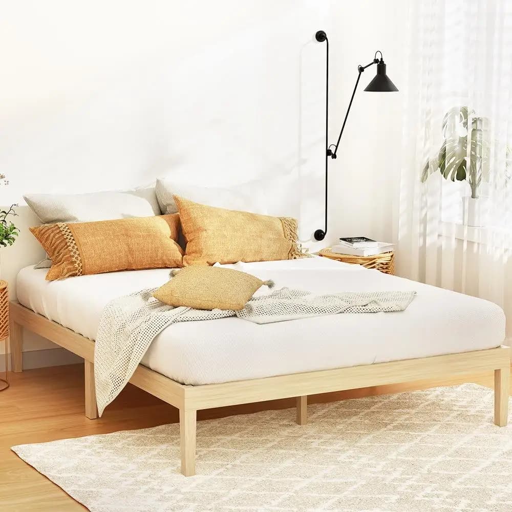 Queen Size Wooden Bed Frame Pine Timber Platform Mattress Base Bruno Style