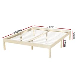 Queen Size Wooden Bed Frame Pine Timber Platform Mattress Base Bruno Style