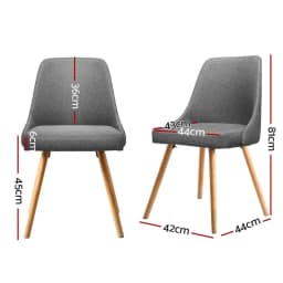 Set of 4 Grey Fabric Dining Chairs Wooden Legs Modern Upholstered Kitchen Chairs