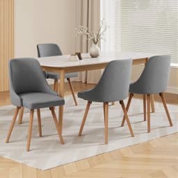 Set of 4 Grey Fabric Dining Chairs Wooden Legs Modern Upholstered Kitchen Chairs