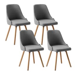 Set of 4 Grey Fabric Dining Chairs Wooden Legs Modern Upholstered Kitchen Chairs