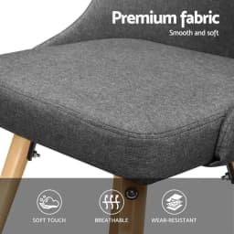 Set of 4 Grey Fabric Dining Chairs Wooden Legs Modern Upholstered Kitchen Chairs