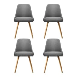 Set of 4 Grey Fabric Dining Chairs Wooden Legs Modern Upholstered Kitchen Chairs