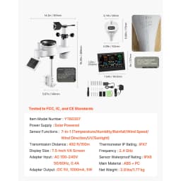 SucceBuy Weather Station Color Display for Temperature Humidity Wind Speed/Direction Rain UV with Forecast Data Alarm Alerts
