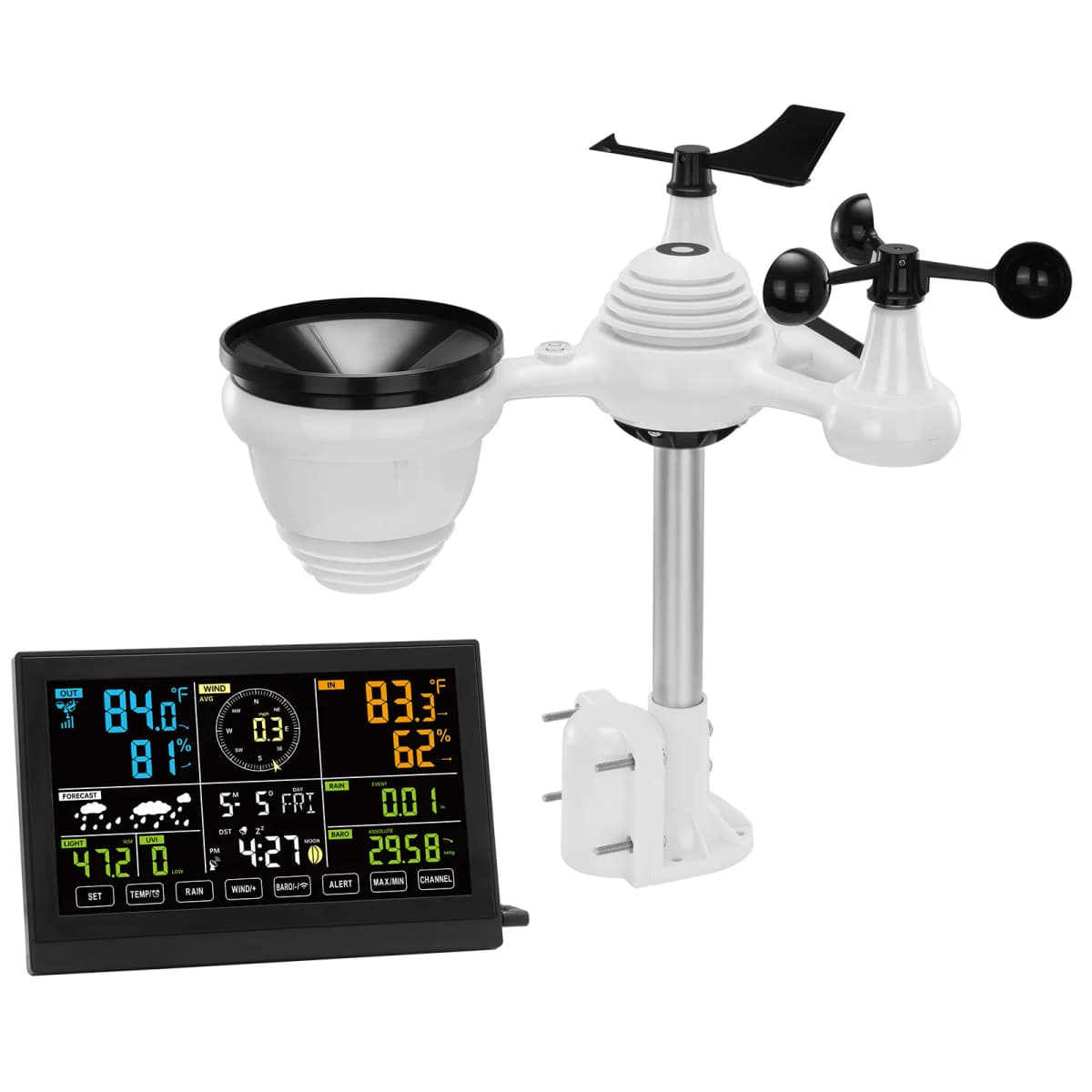 SucceBuy Weather Station Color Display for Temperature Humidity Wind Speed/Direction Rain UV with Forecast Data Alarm Alerts