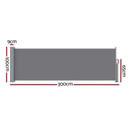 Retractable Side Awning Outdoor Sun Shade Privacy Screen 1x3M Grey