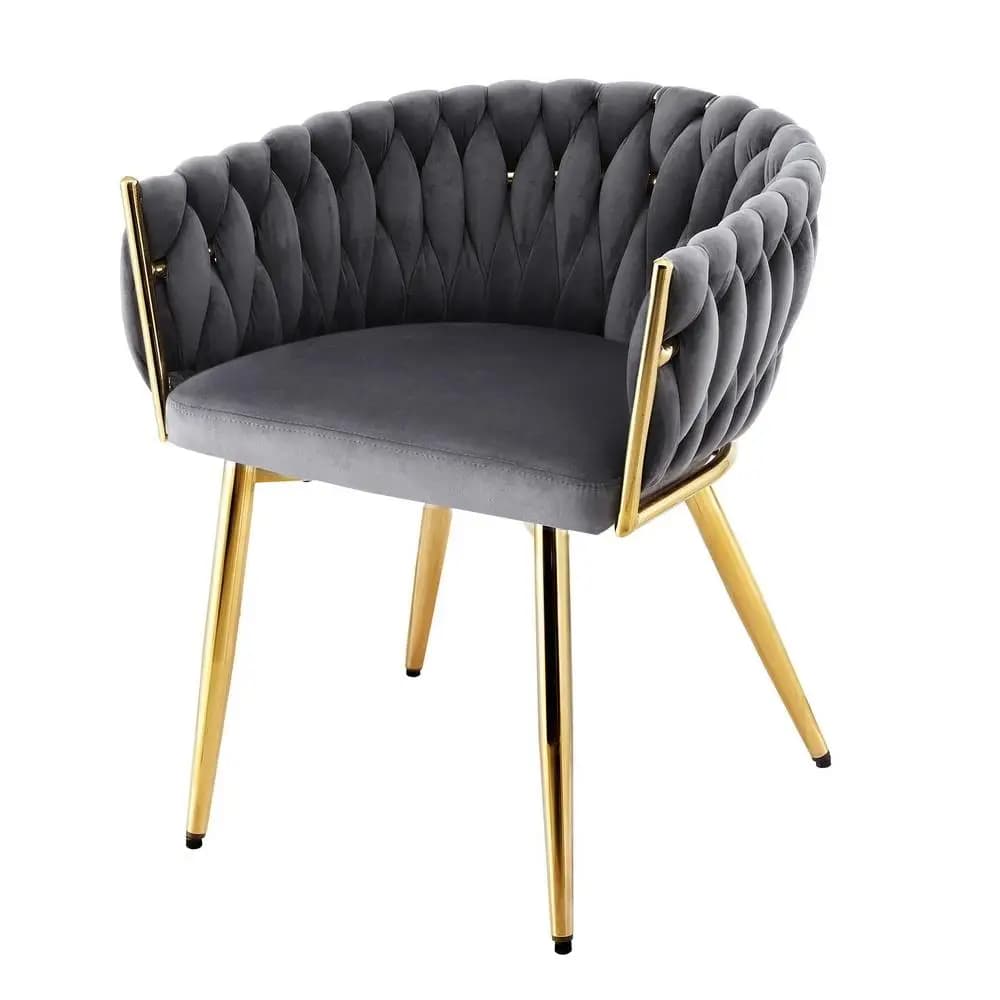 Velvet Weave Dining Armchair Modern Grey Lounge Cafe Kitchen Chair