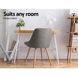 Grey Fabric Wooden Dining Chairs Set of 2 Modern Upholstered Kitchen Chairs for Home Use