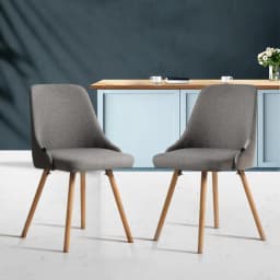 Grey Fabric Wooden Dining Chairs Set of 2 Modern Upholstered Kitchen Chairs for Home Use