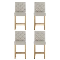 Set of 4 Linen Upholstered Bar Stools with Backrest Modern Counter Height Kitchen Dining Chairs for Home Island Seating