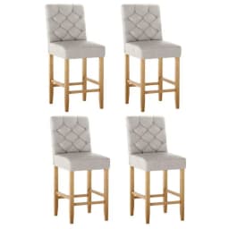 Set of 4 Linen Upholstered Bar Stools with Backrest Modern Counter Height Kitchen Dining Chairs for Home Island Seating