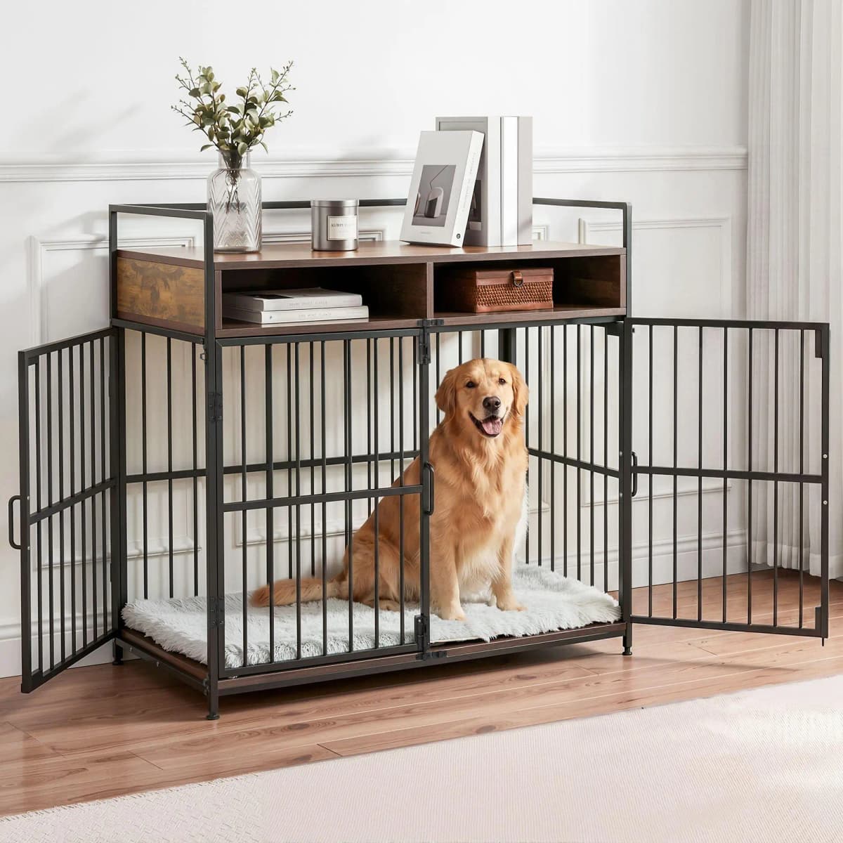 2 in 1 Wooden Dog Crate 104cm Pet Cage Furniture End Table Storage Black