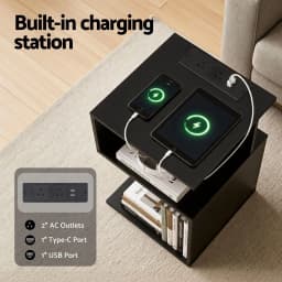 Swivel Floor Chair with Bedside Table and Charging Station Set Modern Lounge Seating for Bedroom Living Room Portable Comfortable Space Saving Furniture