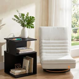 Swivel Floor Chair with Bedside Table and Charging Station Set Modern Lounge Seating for Bedroom Living Room Portable Comfortable Space Saving Furniture