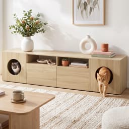 185CM Pine TV Unit with Cat House Storage Cabinet Modern Living Room Media Console Wooden Entertainment Center Sideboard