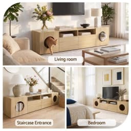 185CM Pine TV Unit with Cat House Storage Cabinet Modern Living Room Media Console Wooden Entertainment Center Sideboard