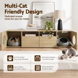 185CM Pine TV Unit with Cat House Storage Cabinet Modern Living Room Media Console Wooden Entertainment Center Sideboard