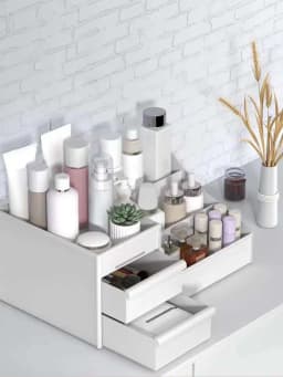 Large Capacity Cosmetic Storage Box, Makeup Organizer With Drawers, Countertop Vanity Holder For Lipstick Brushes Lotions