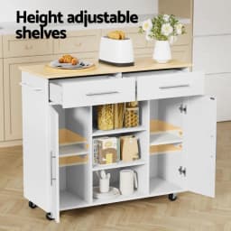 Kitchen Island Trolley Rolling Serving Cart with Storage Drawer Cabinet 100cm White