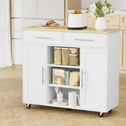 Kitchen Island Trolley Rolling Serving Cart with Storage Drawer Cabinet 100cm White