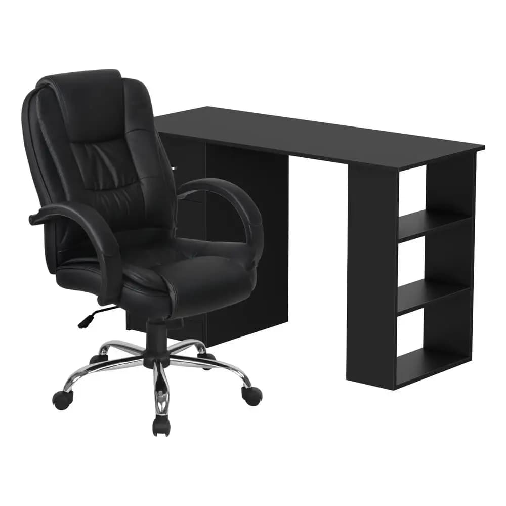 120cm Computer Desk and Executive Office Chair Set PU Leather High Back Black Office Furniture Set