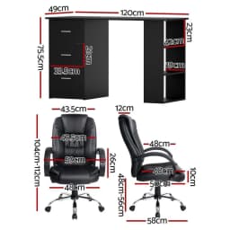 120cm Computer Desk and Executive Office Chair Set PU Leather High Back Black Office Furniture Set