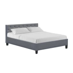Queen Size Grey Upholstered Bed Frame with Storage Headboard Platform Mattress Support Modern Bedroom Furniture