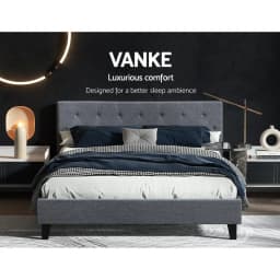 Queen Size Grey Upholstered Bed Frame with Storage Headboard Platform Mattress Support Modern Bedroom Furniture