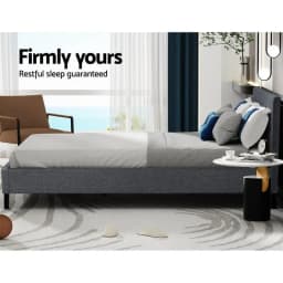 Queen Size Grey Upholstered Bed Frame with Storage Headboard Platform Mattress Support Modern Bedroom Furniture