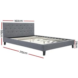 Queen Size Grey Upholstered Bed Frame with Storage Headboard Platform Mattress Support Modern Bedroom Furniture