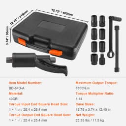 SucceBuy Torque Multiplier 1 In Drive Lug Nut Wrench Set 4800/6800 N.m Lug Nut Remover Includes 4/8 Sockets and Storage Case