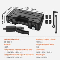 SucceBuy Torque Multiplier 1 In Drive Lug Nut Wrench Set 4800/6800 N.m Lug Nut Remover Includes 4/8 Sockets and Storage Case