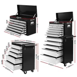 15 Drawers 2 in 1 Tool Chest Trolley Toolbox Black and Grey Storage Cabinet