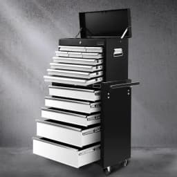 15 Drawers 2 in 1 Tool Chest Trolley Toolbox Black and Grey Storage Cabinet