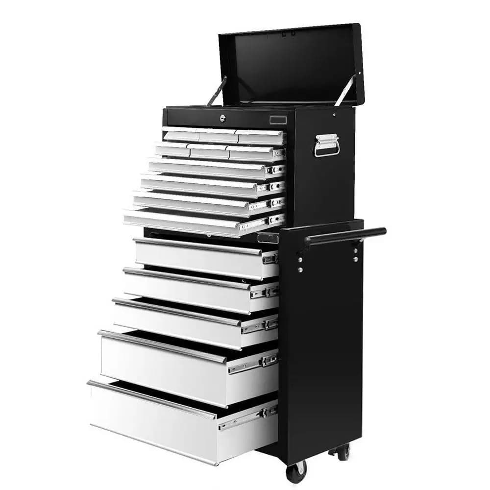 15 Drawers 2 in 1 Tool Chest Trolley Toolbox Black and Grey Storage Cabinet