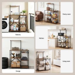 4 Tier Kitchen Storage Rack with Pull Out Basket 6 Hooks Microwave Stand Shelf
