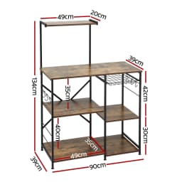 4 Tier Kitchen Storage Rack with Pull Out Basket 6 Hooks Microwave Stand Shelf