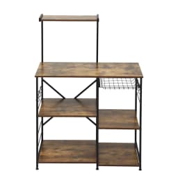 4 Tier Kitchen Storage Rack with Pull Out Basket 6 Hooks Microwave Stand Shelf